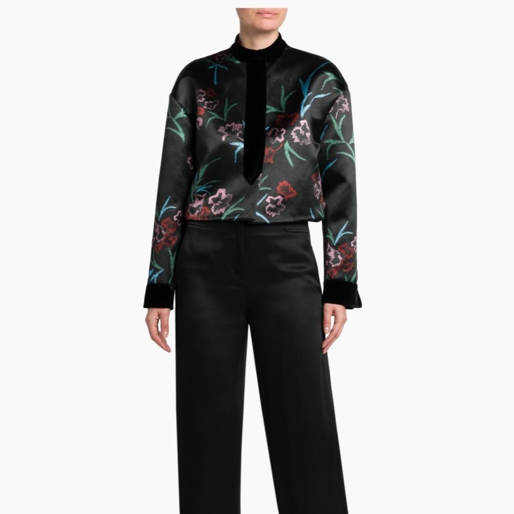 NWOT Giorgio Armani High End Floral Embroidered Silk-Linen Top, Size IT 42 US 6 - Picture 2 of 12